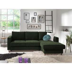 Jake - canapé d'angle droit - convertible avec coffre - 4 places - en velours côtelé - Vert