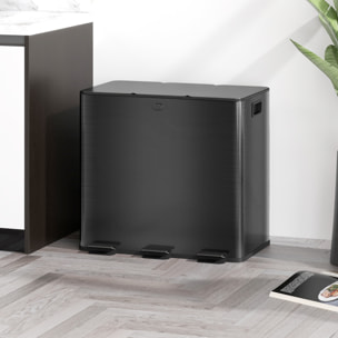 Cubo de Basura de Cocina con 3 Compartimentos 3x15L Papelera de Cocina de Acero Inoxidable con Pedales Tapas de Cierre Suave y Cubo Extraíble para Reciclaje Residuos Restos de Comida Negro