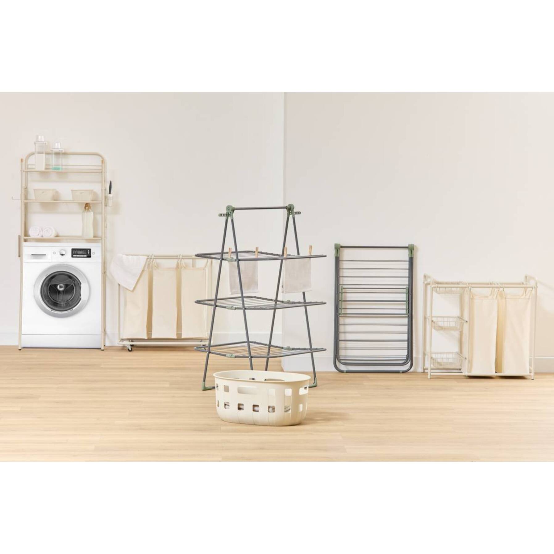 Panier à Linge Linea à Roulettes 3x47,7L Beige 79x44,8x79,4 cm