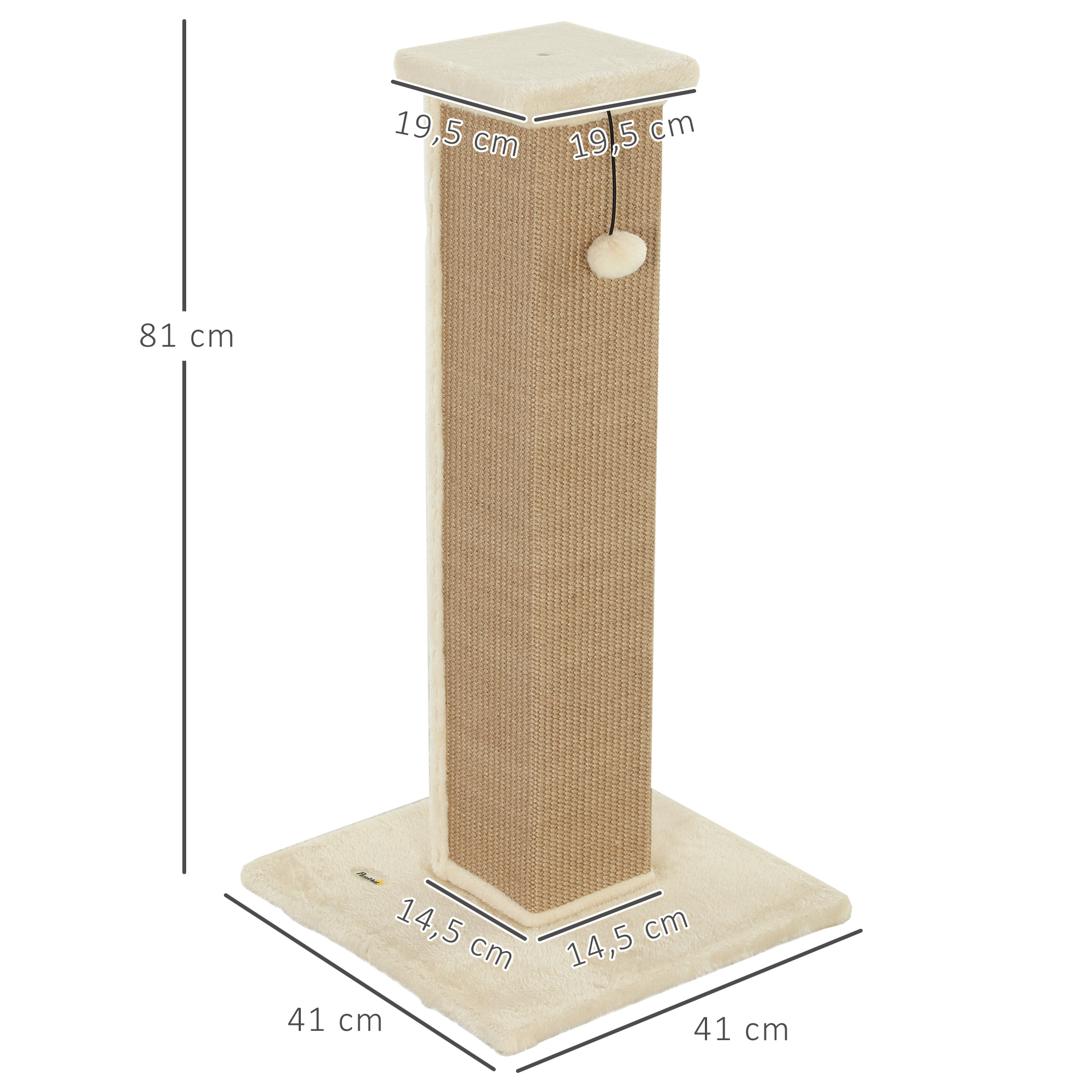 Griffoir tour pour chat H.81 cm - poteau à griffer avec jeu balle suspendue - peluche beige sisal naturel