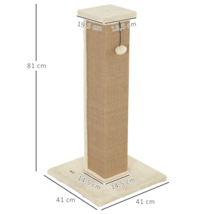 Griffoir tour pour chat H.81 cm - poteau à griffer avec jeu balle suspendue - peluche beige sisal naturel