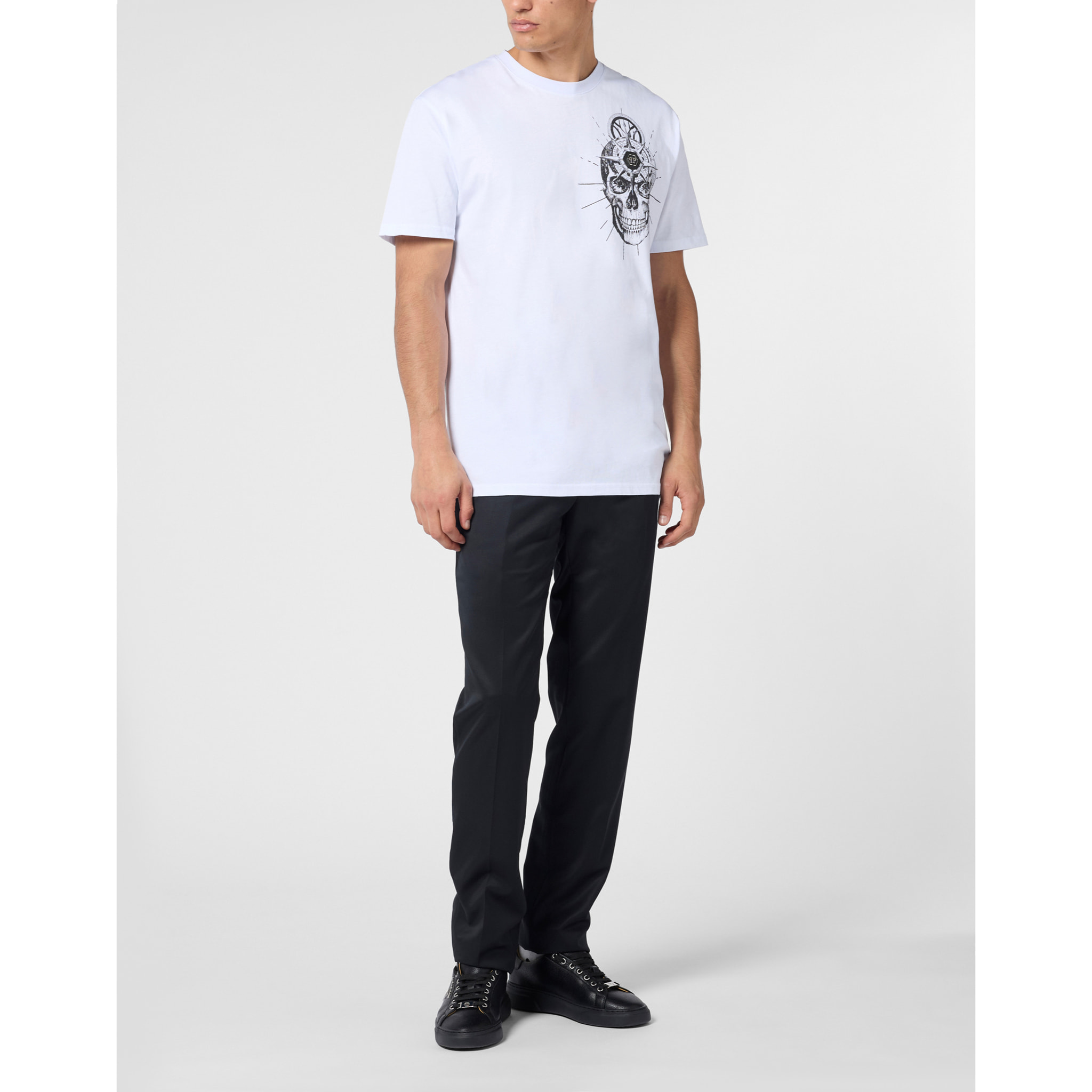 PHILIPP PLEIN Round Neck T-Shirt Skull Tattoo