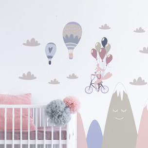 Stickers muraux enfants - Décoration chambre bébé - Autocollant Sticker mural géant enfant montagnes scandinaves ANIMAUX RAVIS