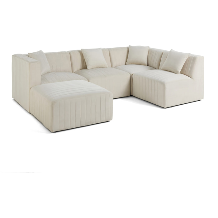 Nova - canapé modulable d'angle droit - 5 places - avec pouf d'appoint - en velours - Beige