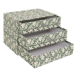 Tour rangement 3 tiroirs Florea motif fleuri vert laurier
