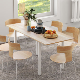 Table à manger extensible grand plateau 6 personnes acier MDF bois clair