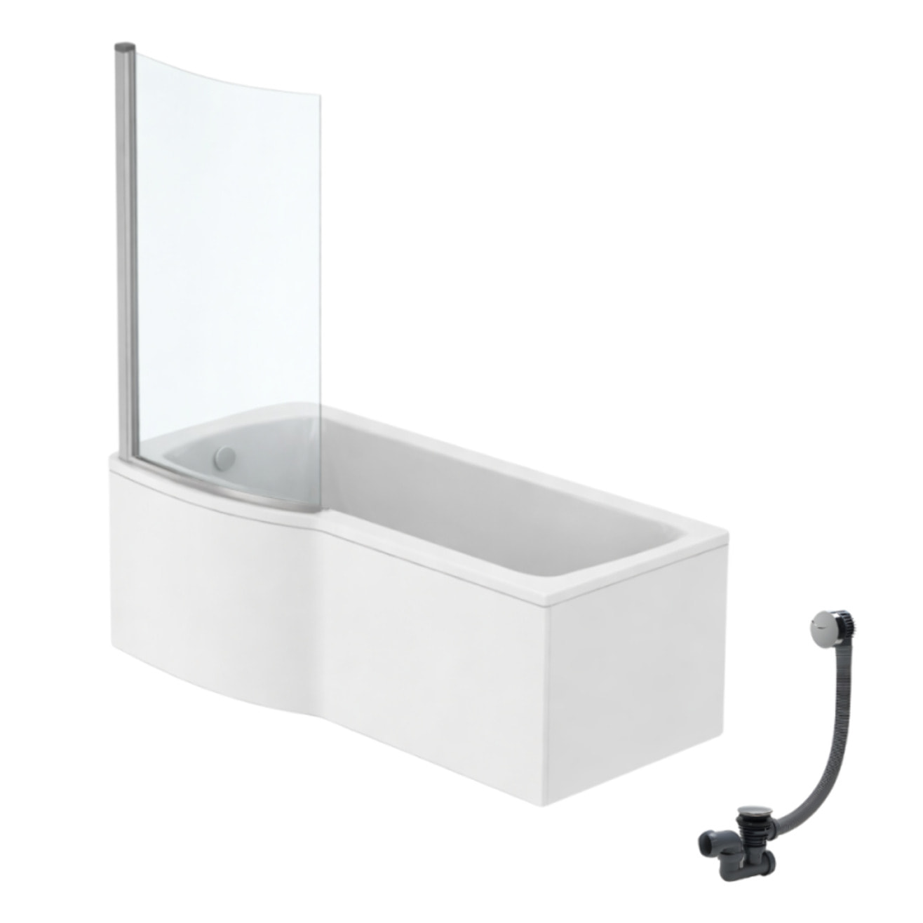 Pack baignoire bain douche 170 x 80 cm gauche Connect Air + tablier + pare bain fixe + vidage Chromé