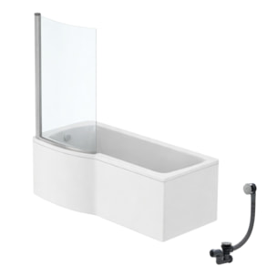 Pack baignoire bain douche 170 x 80 cm gauche Connect Air + tablier + pare bain fixe + vidage Chromé
