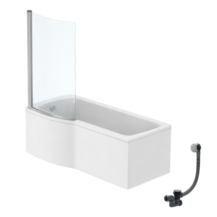 Pack baignoire bain douche 170 x 80 cm gauche Connect Air + tablier + pare bain fixe + vidage Chromé