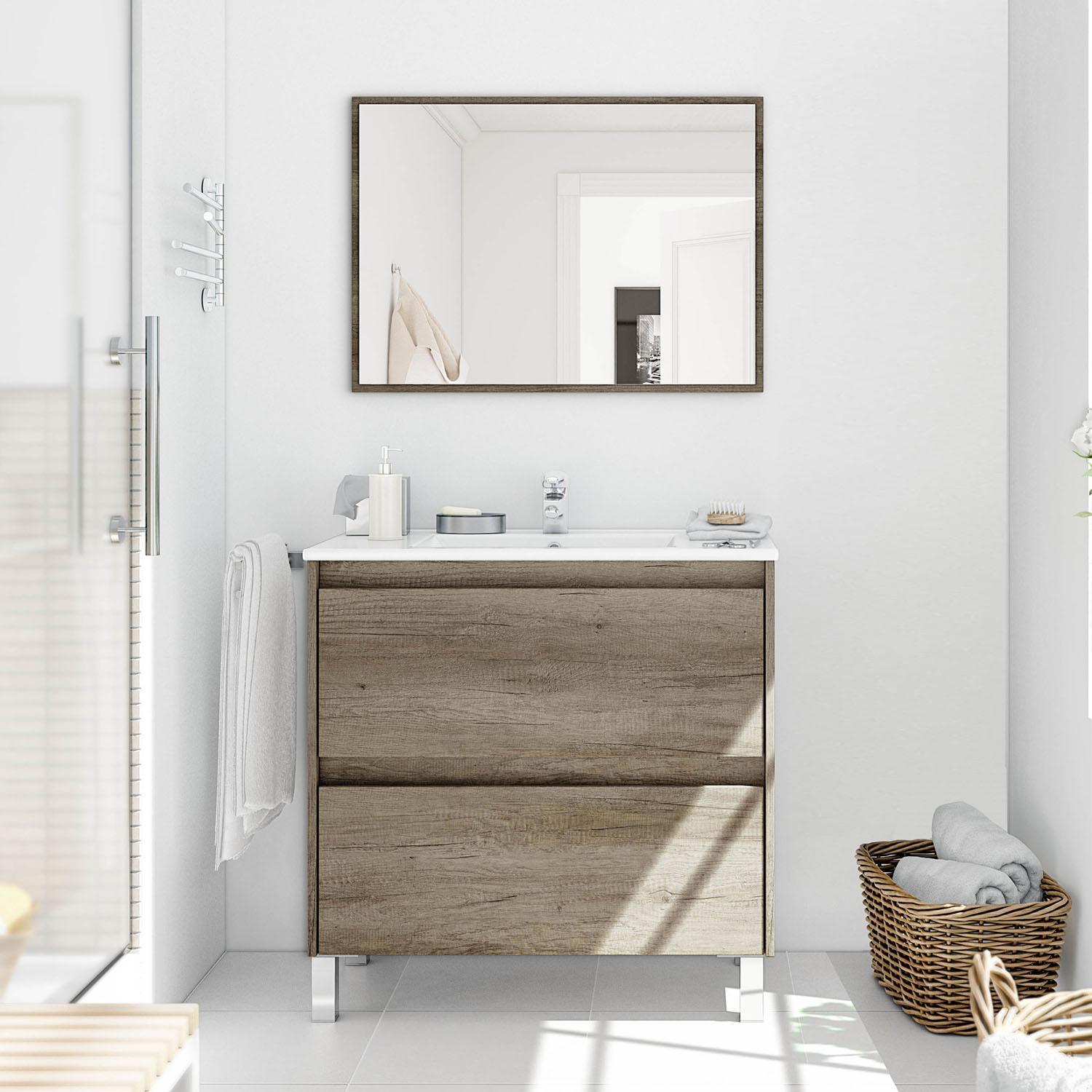 Mueble baño devin 2c 80cm color nordik con espejo, sin lavabo