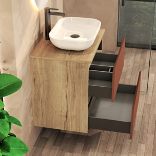Conjunto de Baño Nia | Mueble Suspendido | 60 cm Scarlato | Dos Cajones | Lavabo Sobrepuesto | No incluye Espejo | Mueble Montado| Alday