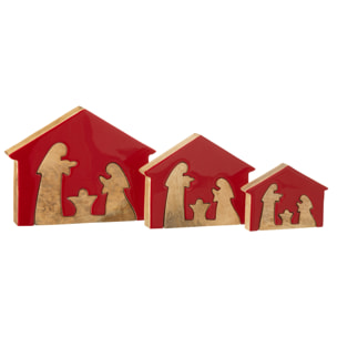 J-Line décoration Crèche Noël Maison - bois - rouge/naturel - large