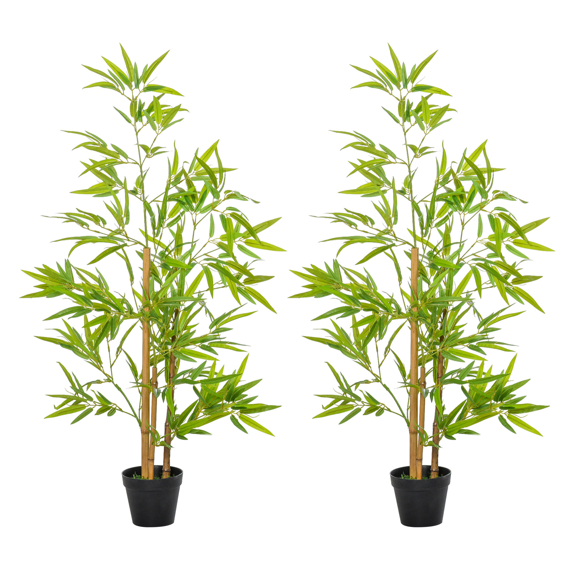 Conjunto de 2 Bambús Artificiales 120 cm Árboles Artificiales Plantas Artificiales con Maceta para Interior Exterior Hogar Salón Oficina Verde