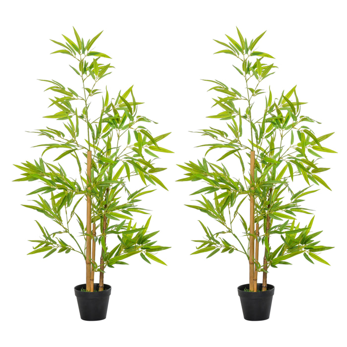 Conjunto de 2 Bambús Artificiales 120 cm Árboles Artificiales Plantas Artificiales con Maceta para Interior Exterior Hogar Salón Oficina Verde