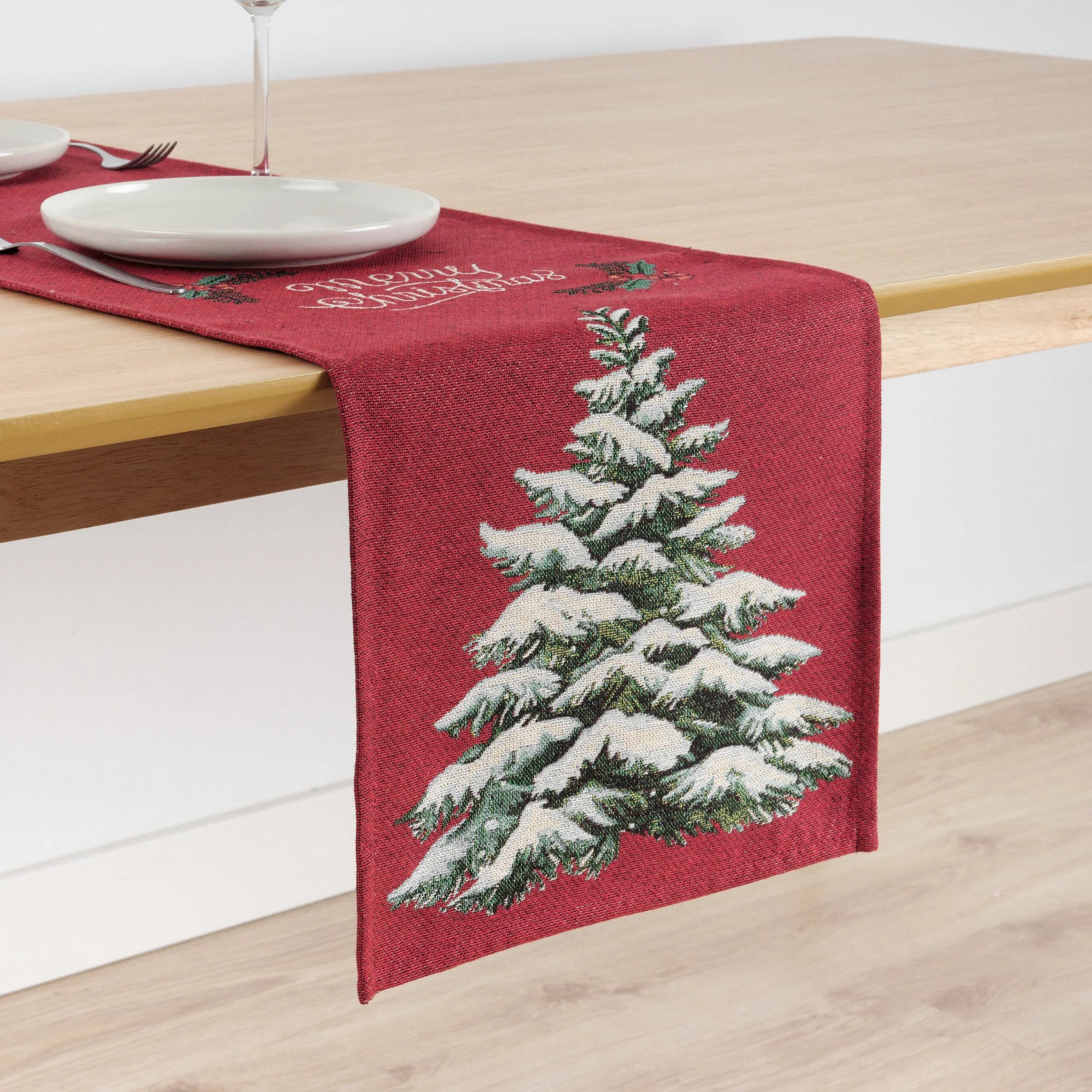 Chemin de table jacquard 33840 ROUGE