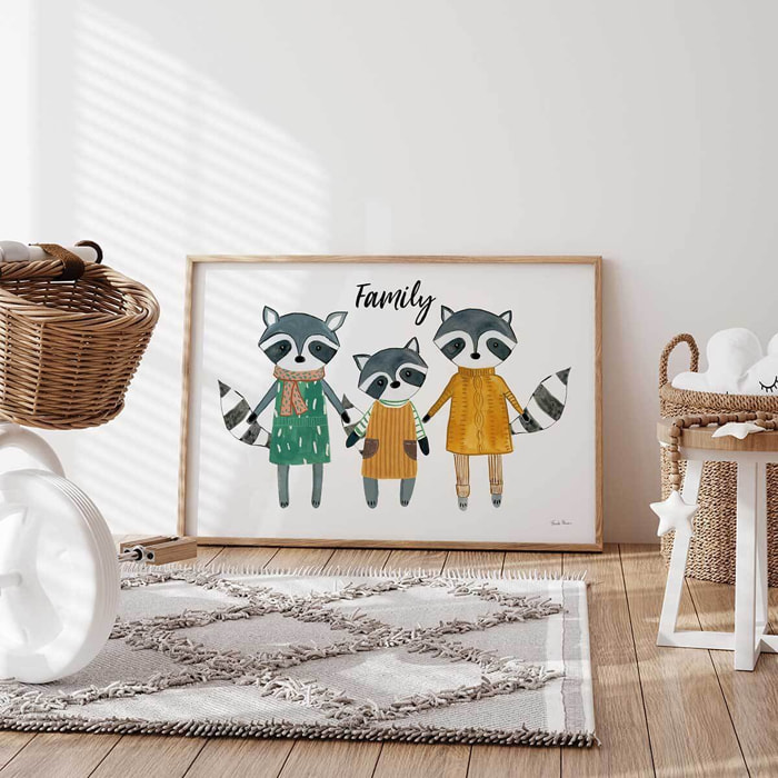 Affiche enfant famille voisine  Affiche + cadre en bois - Chêne