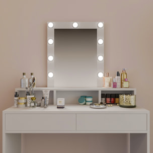 Toeletta Tavolino Da Trucco Tavolo Con 9 Luci LED Con Luminosità Regolabile Specchio 2 Cassetti 3 Vani A Giorno Postazione Make Up 40 x 100 x 145 Cm