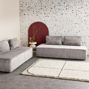 Lot de 2 chauffeuses LAO 2 places pour canapé modulable velours côtelé gris clair. L 180 x P 90 x H 78cm