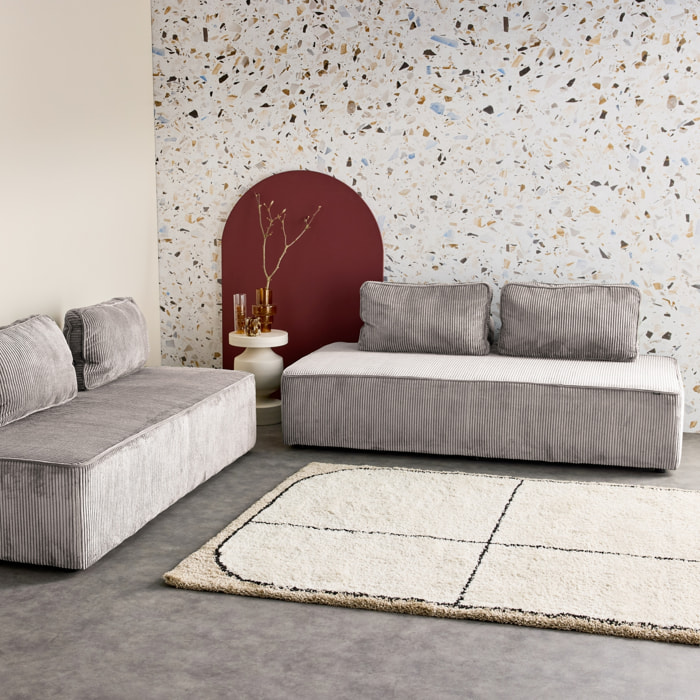 Lot de 2 chauffeuses LAO 2 places pour canapé modulable velours côtelé gris clair. L 180 x P 90 x H 78cm