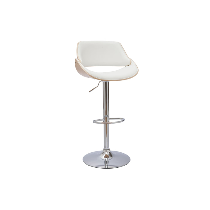 Tabouret de bar design réglable pivotant 360° blanc et bois clair CLASH