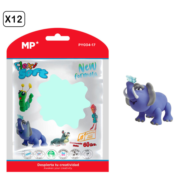 PACK 12 Uds. PASTA DE MODELAR 60 g VERDE PÁLIDO