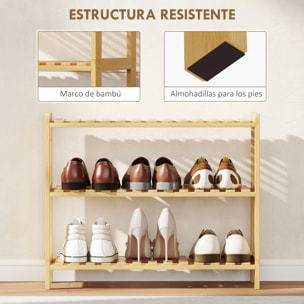 Zapatero de 3 Niveles, Estantería de Zapatos de Bambú, para 9 Pares de Zapatos, para Entrada, Pasillo, Dormitorio, 70x26x57,5 cm, Natural