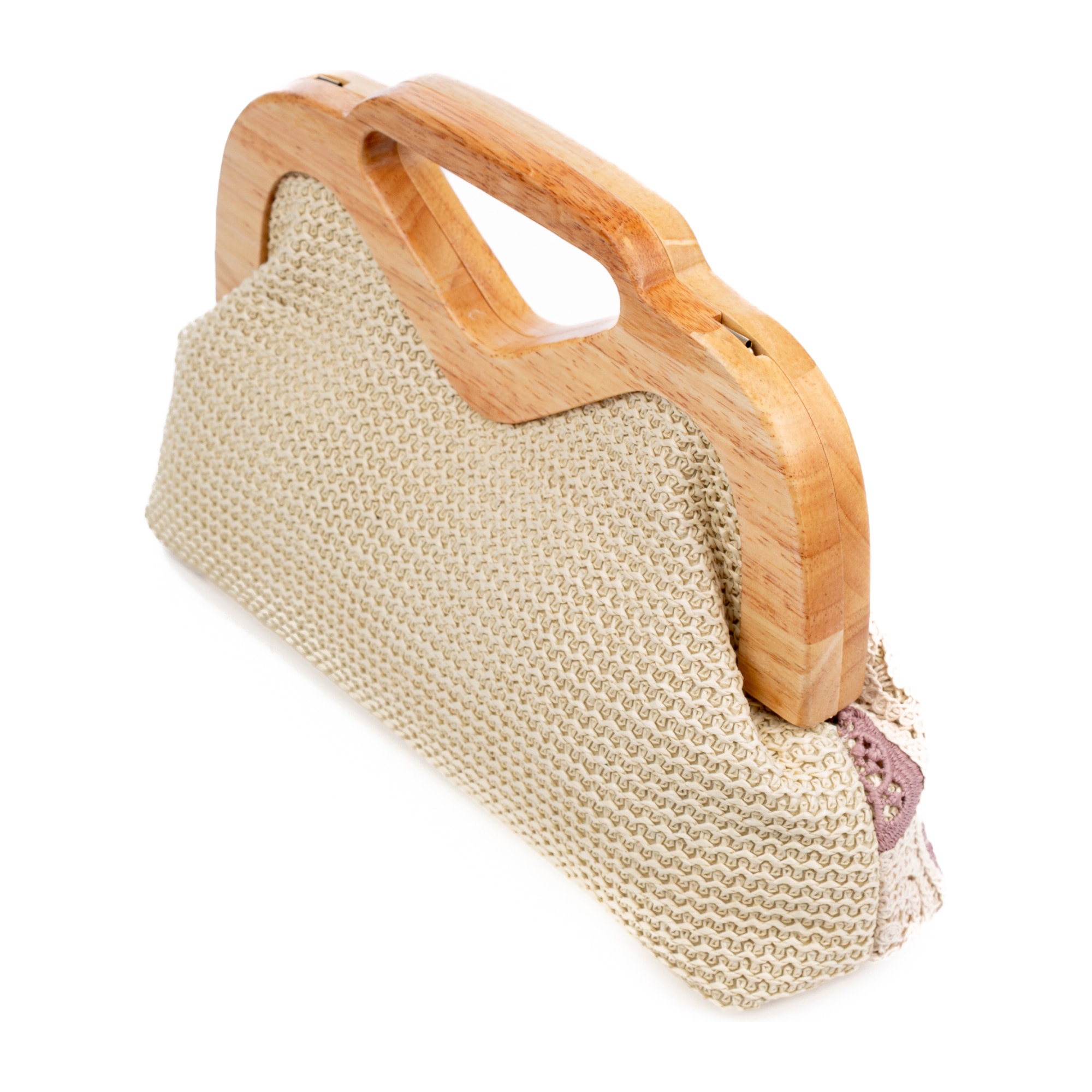 Bisenzio Bolso de mano Mujer. Fabricado en madera natural, algodón y paja trenzada.