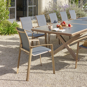 Fauteuil de jardin empilable "Axant" gris poivre & honey aluminium et texaline