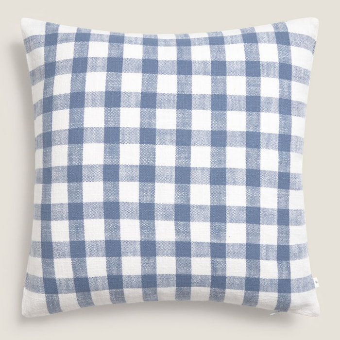 Funda de cojín algodón cuadros Soncuad color azul Algodón
