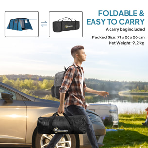 Tente de camping gonflable tunnel - 3-6 personnes - 420 x 200 x 150 cm - pompe incluse - bleu