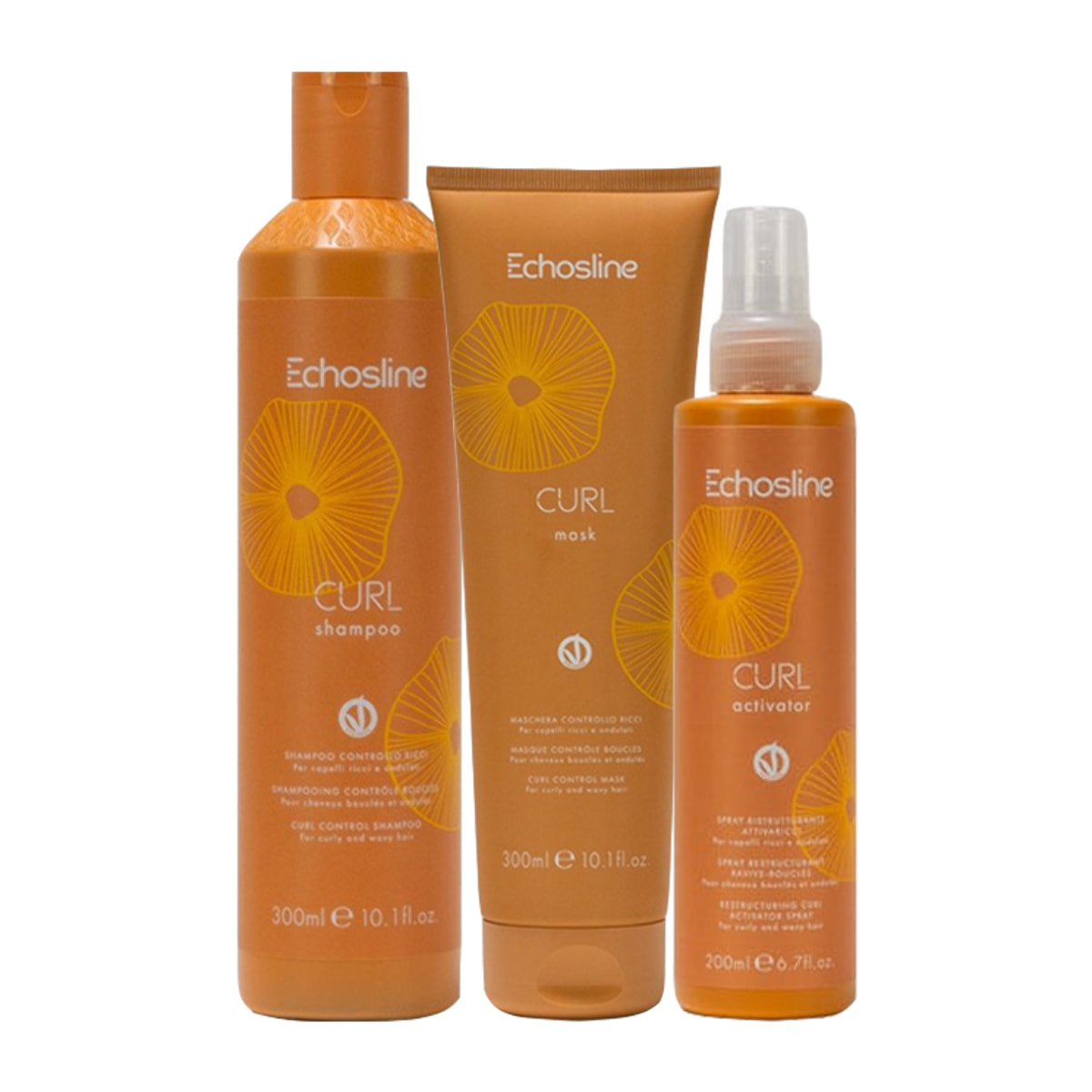 ECHOSLINE Kit Curl Shampoo 300ml + Mask 300ml + Curl Activator Spray 200ml