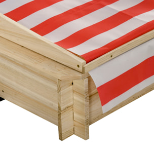 Bac à sable bois carré dim. 1,18L x 1,18l x 1,18H m - hauteur, inclinaison toit réglables, refermable - 2 bacs - bois sapin autoclave