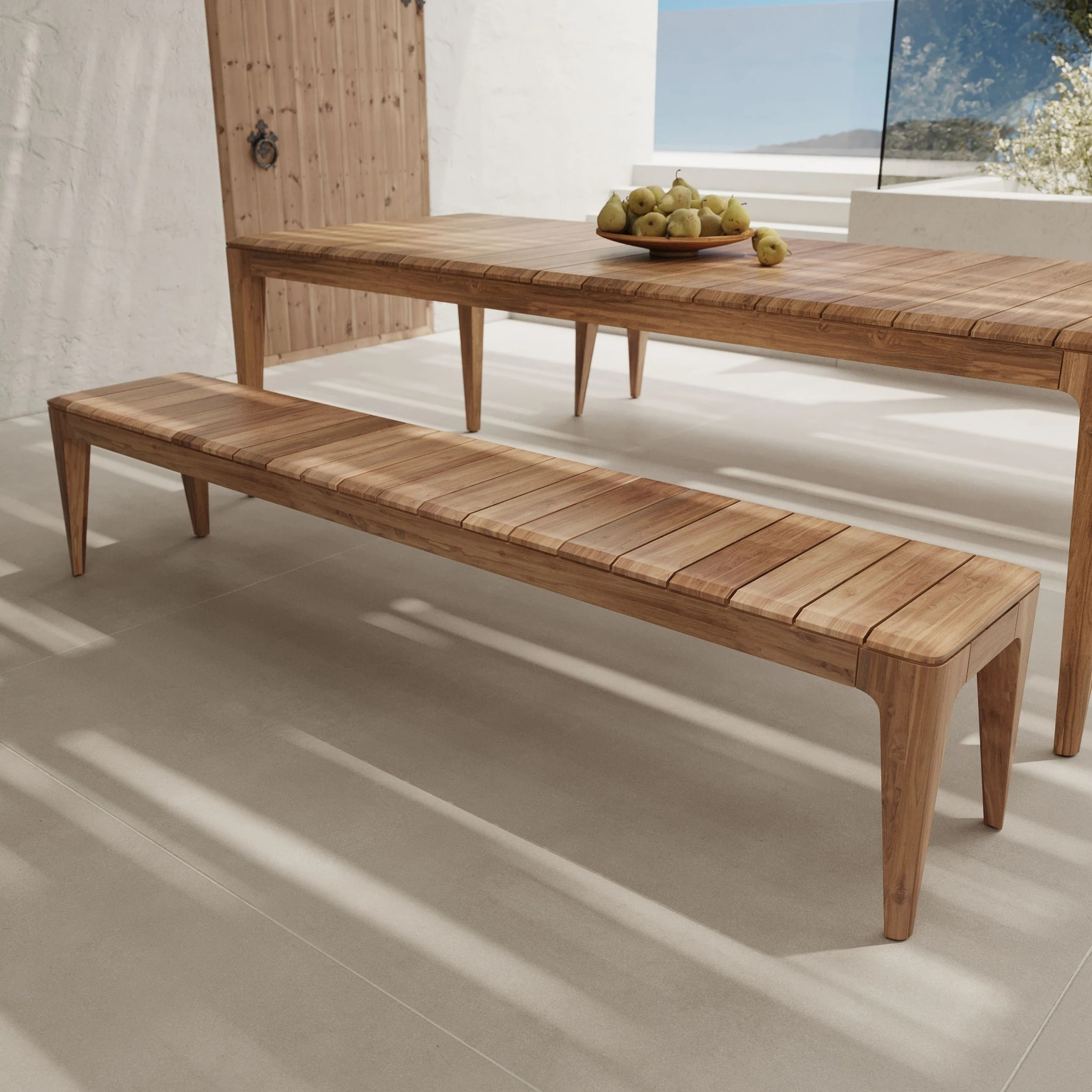 Table, bancs et chaises de jardin en bois de teck recyclé 10 personnes - Nonza