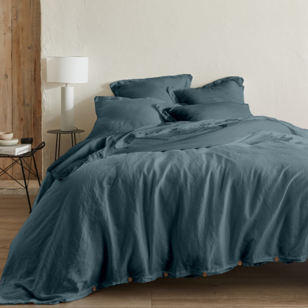 Drap plat Organic bleu minéral - 50% Chanvre 50% Coton Bio