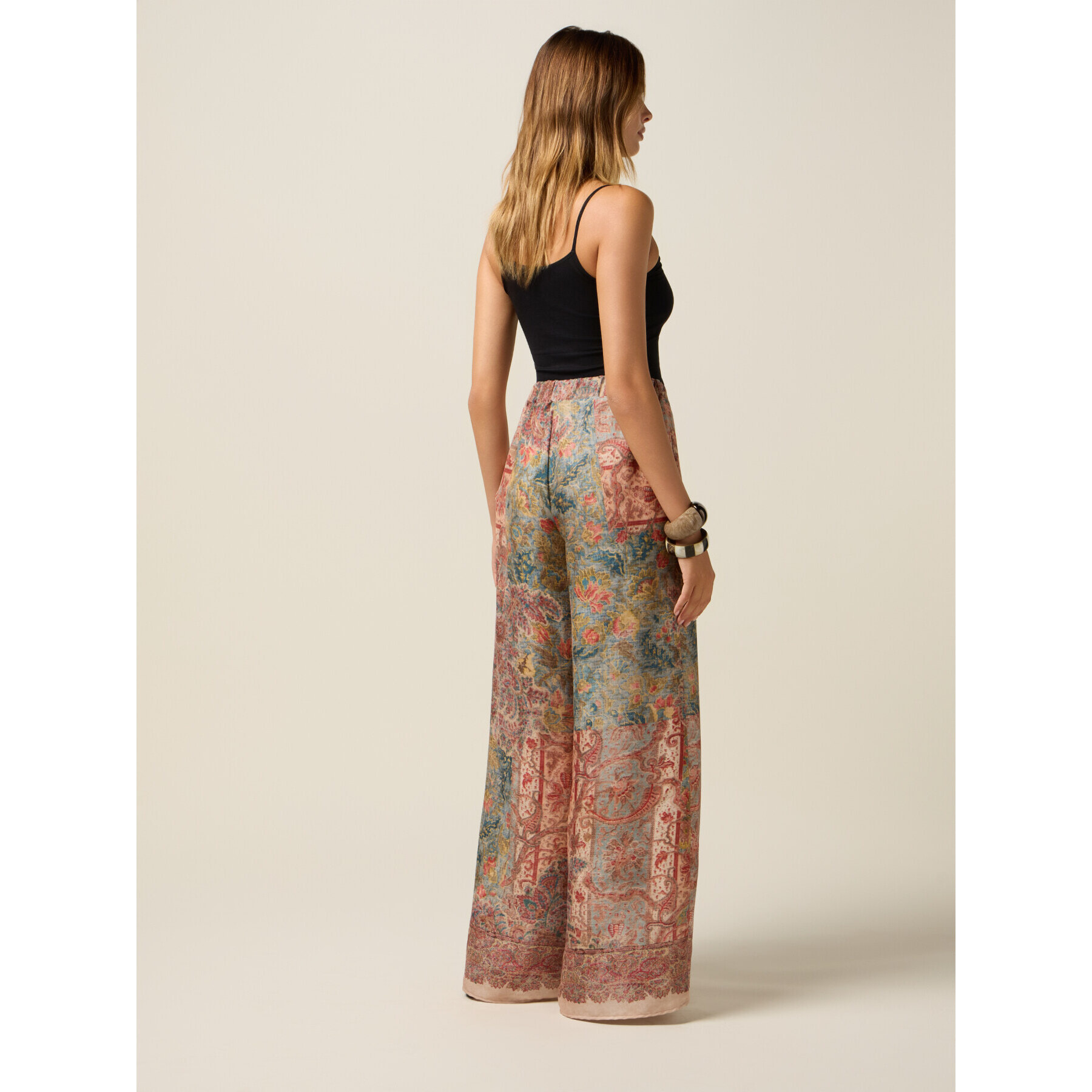 Oltre - Pantaloni palazzo in raso - Beige