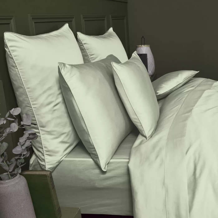 Taie de traversin satin de coton uni vert Ava uni vert d'eau