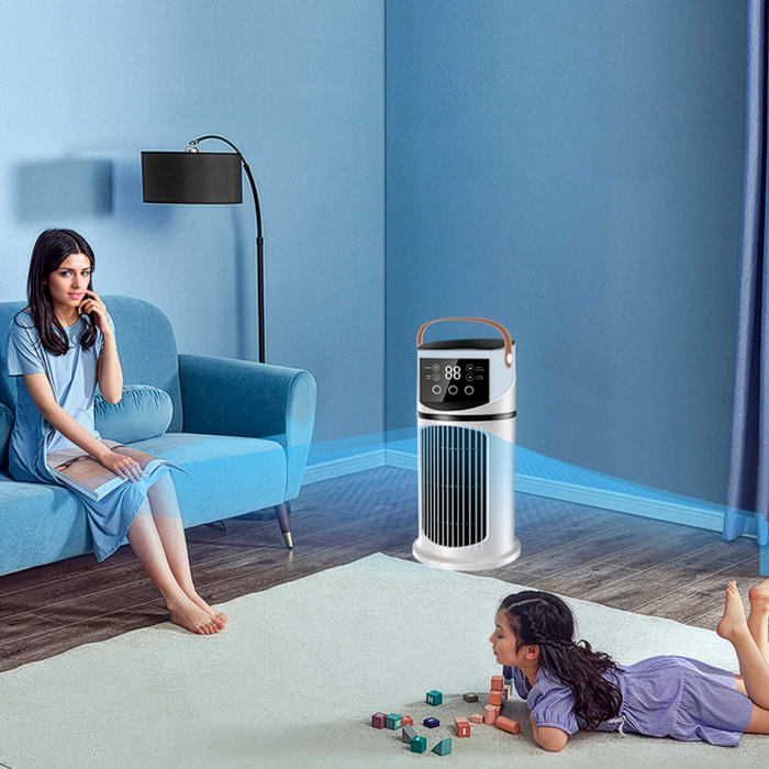 Ventilador sin aspas BDL-901E. Con función de nebulización, 6 velocidades y temporizador de hasta 8 horas. Depósito de 500 ml y luz ambiental de 7 colores.