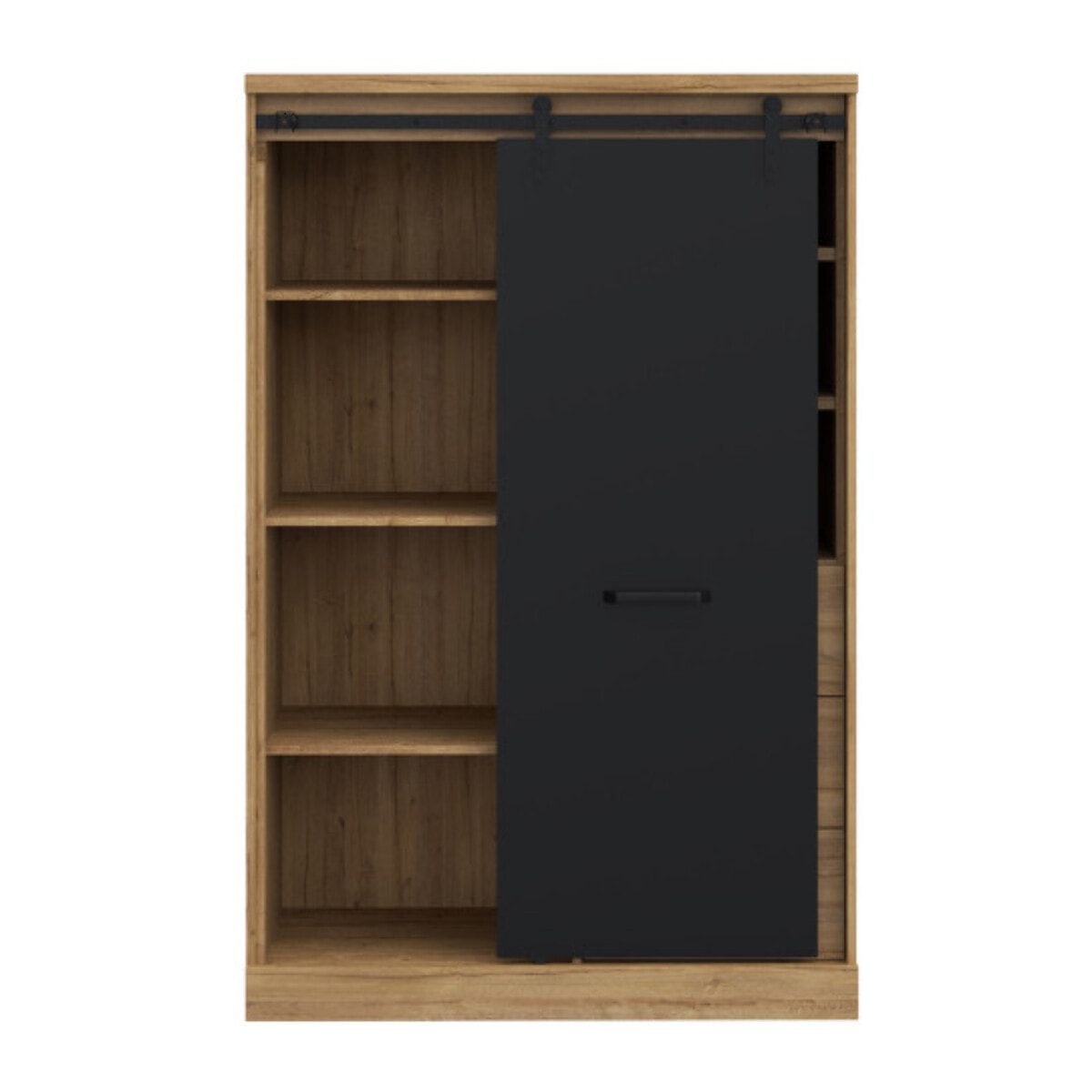 Buffet haut avec LED en bois effet chêne et noir - FACTORY