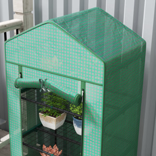 Serre de jardin balcon 5 étagères porte zippée 69 x 49 x 193 cm acier thermolaqué bâche PE vert