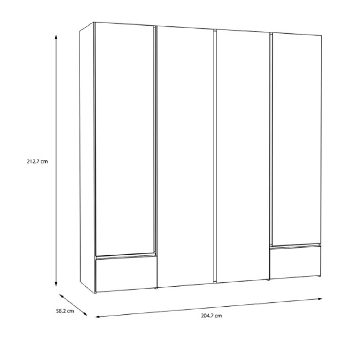 Dressing L. 204 cm en décor bois de chêne et blanc avec LED – LENYBE