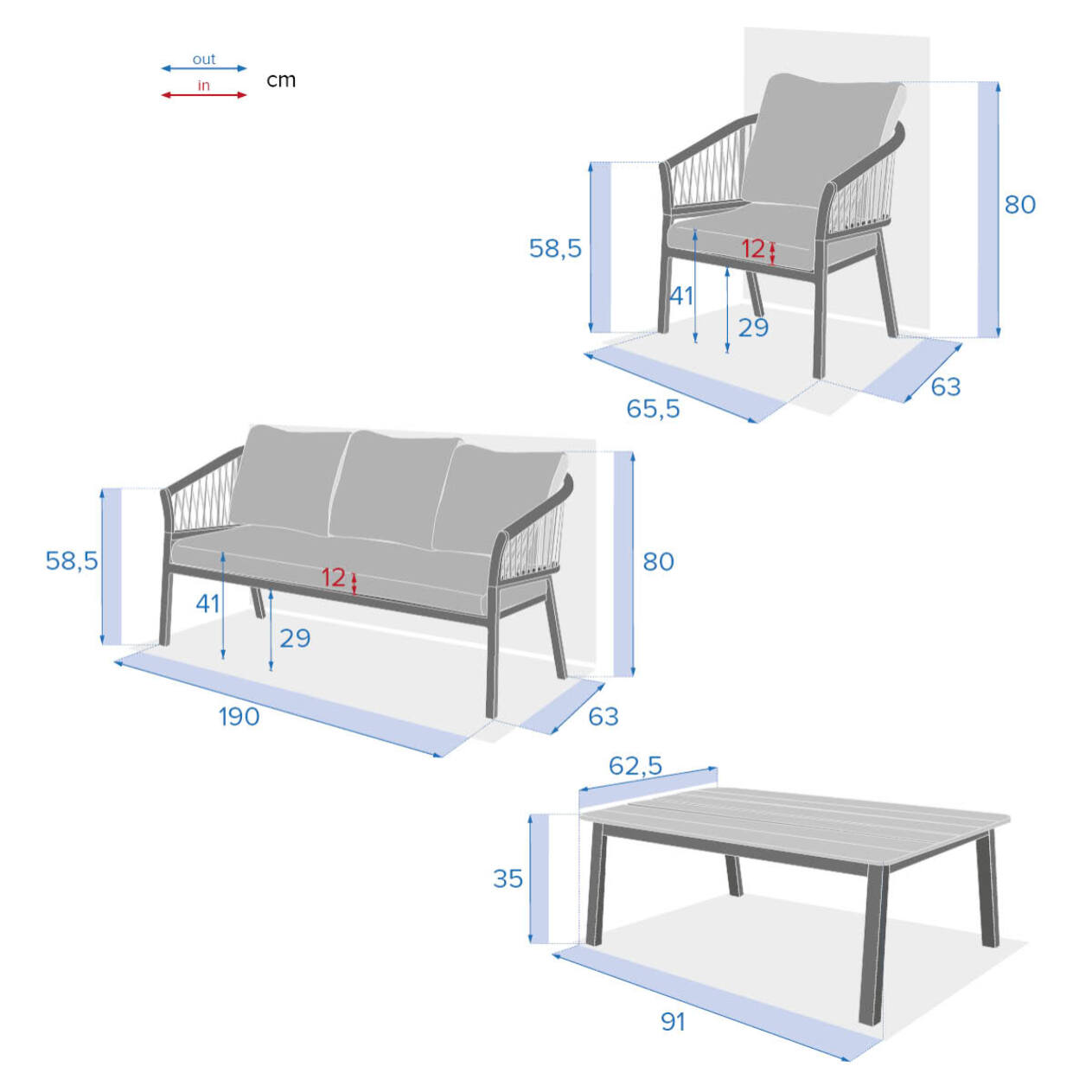 Salon de jardin "Oriengo" anthracite & graphite 5 places en aluminium traité époxy