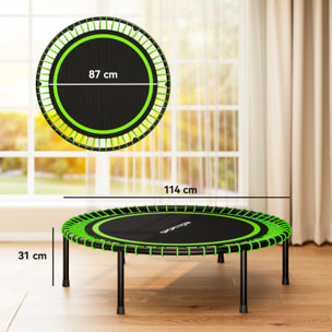 Trampolín de Fitness Adultos Ø114 cm, Cama Elástica con Marco de Acero Reforzado, para Entrenamiento Piernas, Cuerpo en Hogar, Oficina, Gimnasio, Verde y Negro