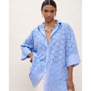 Abito corto oversize ricamato in Svizzera