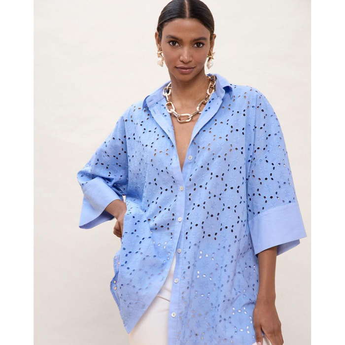 Abito corto oversize ricamato in Svizzera