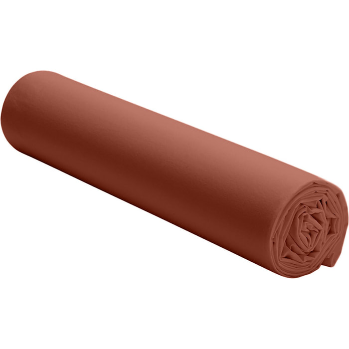 Drap Housse - Bonnet 30cm 100% Percale De Coton Lavé Terracotta