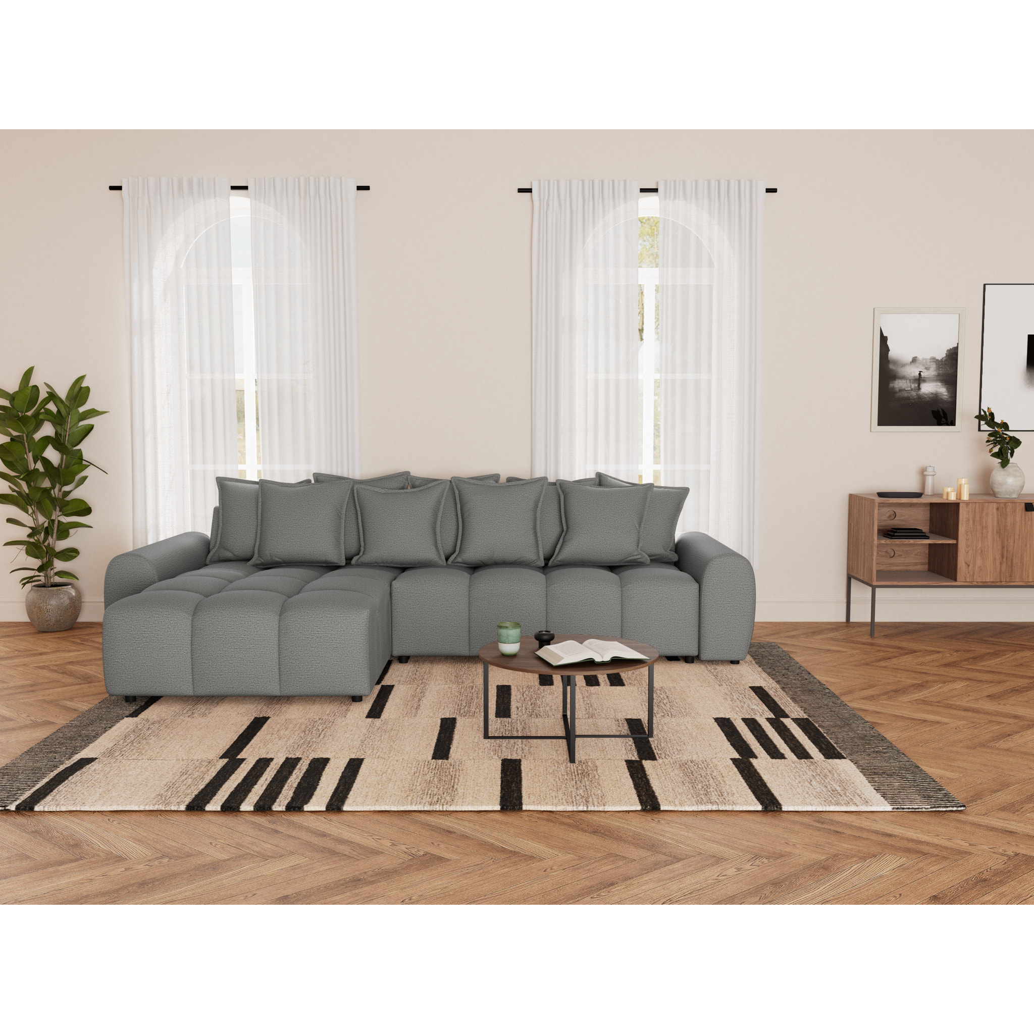 Adelaide - canapé d'angle réversible 4 places en tissu texturé - Gris