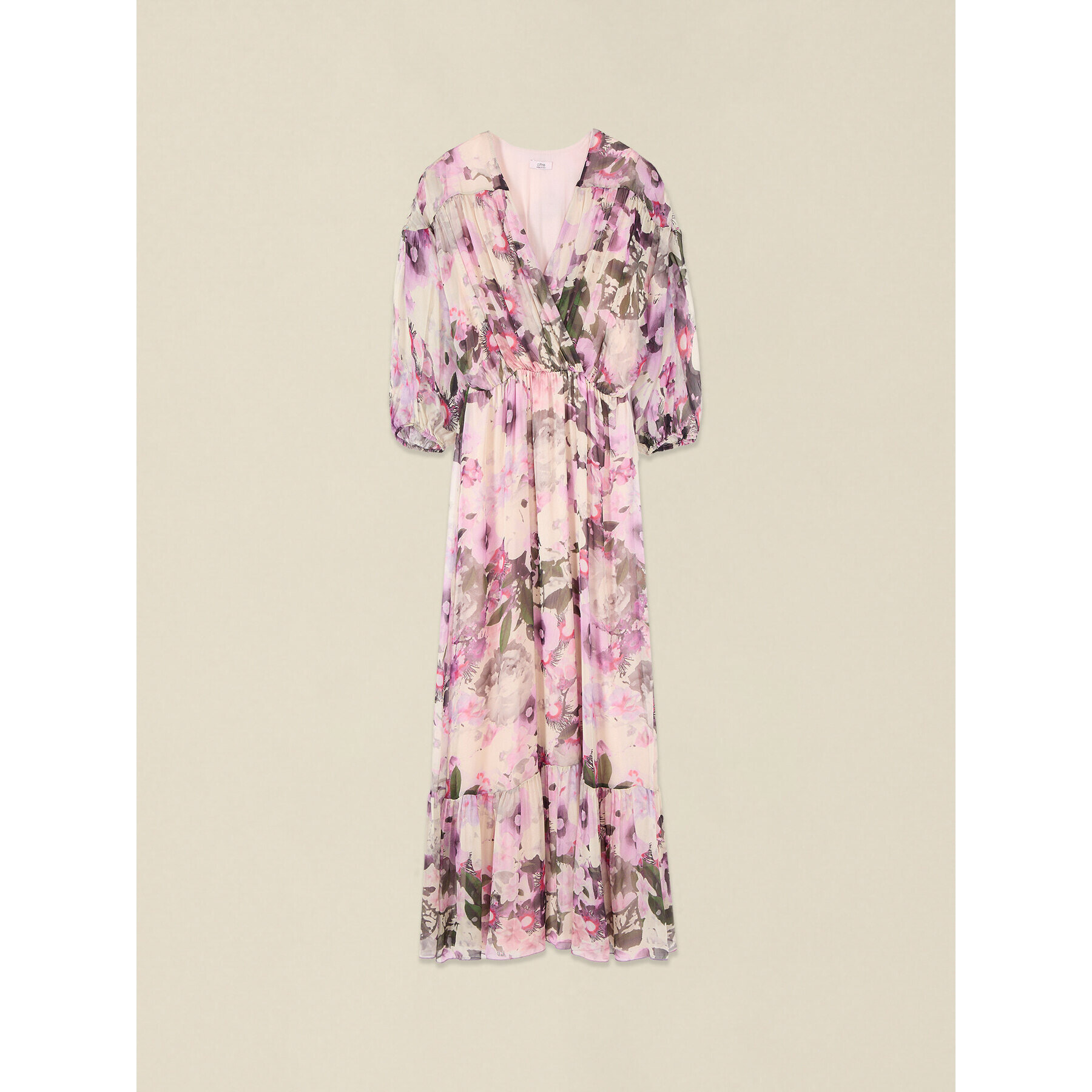 Oltre - Vestito lungo in voile misto seta fantasia - Rosa