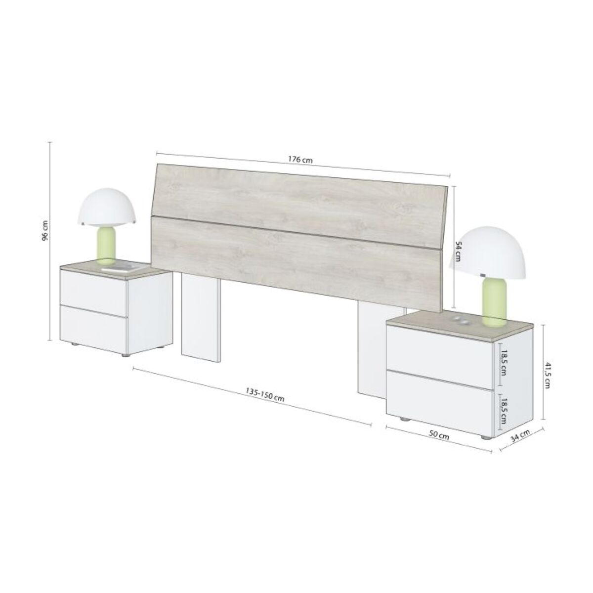 Cabecero con mesitas Brike Blanco Artik (Blanco Mate) – Roble Alaska