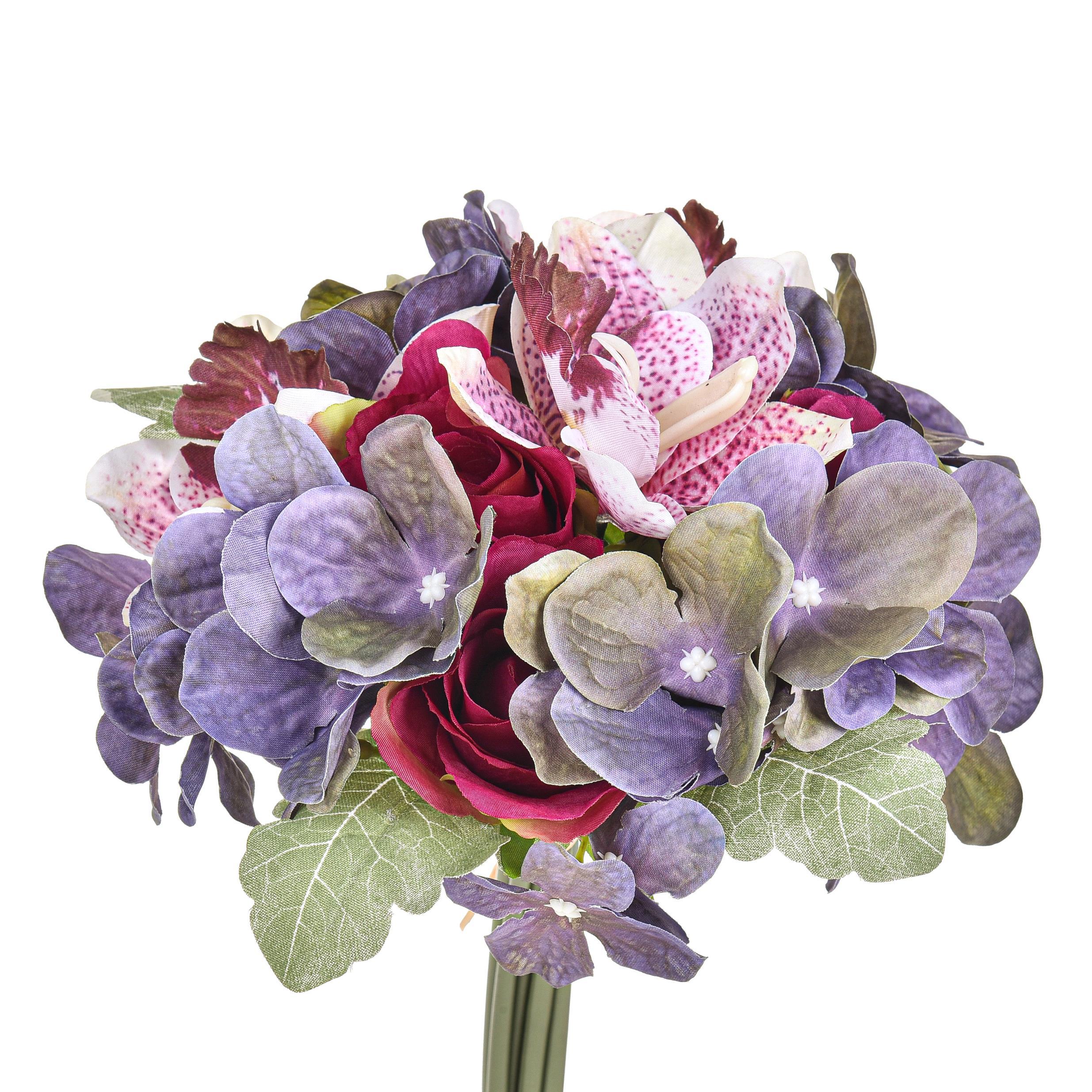 Bouquet Cymbidium. Altezza 30 Cm - Pezzi 4 - 25X30X25cm - Colore: Viola - Bianchi Dino - Fiori Artificiali