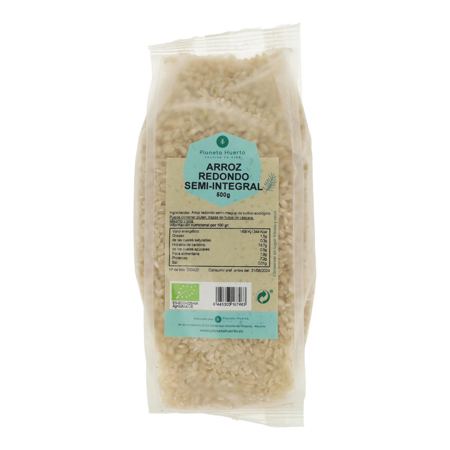 PLANETA HUERTO | Arroz Redondo Semi Integral ECO 500 g – Conserva el Germen y la Fibra Natural, Ideal para Cocción Lenta y Dietas Saludables